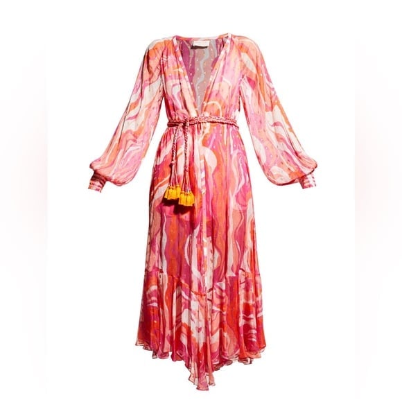 ROCOCO Sand Chiffon maxi coverup dress w/tassels