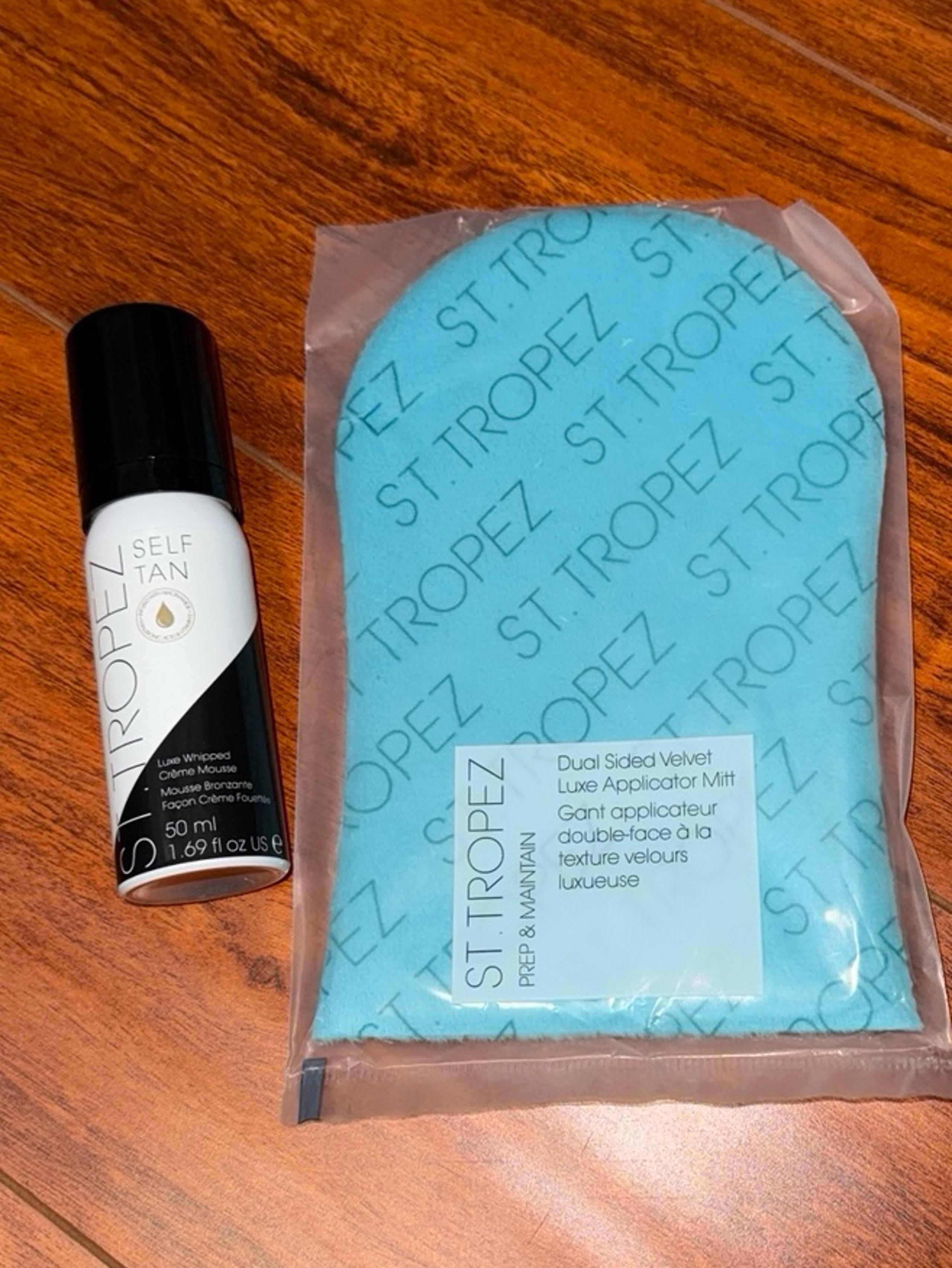 LUXE WHIPPED SELF TAN CREME MOUSSE 1.69 OZ 50ml BUNDLE WITH MITT - St. Tropez