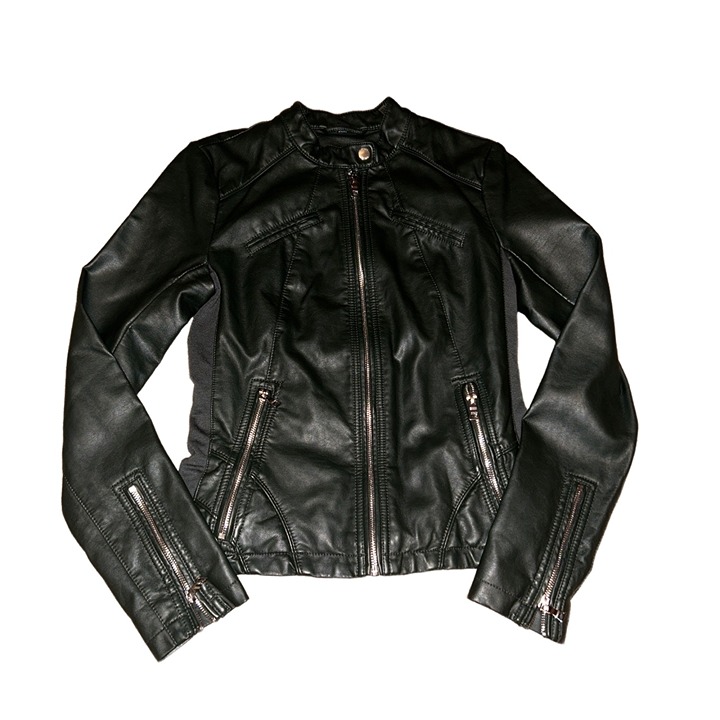 GUESS Dark Green Faux Leather Zipper Pockets Biker Jacket Size Small