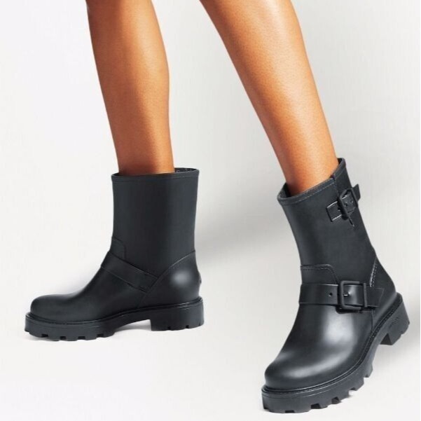JIMMY CHOO Yael Womens Black Logo Embossed Round Toe Rain Boots EU 39 US 9