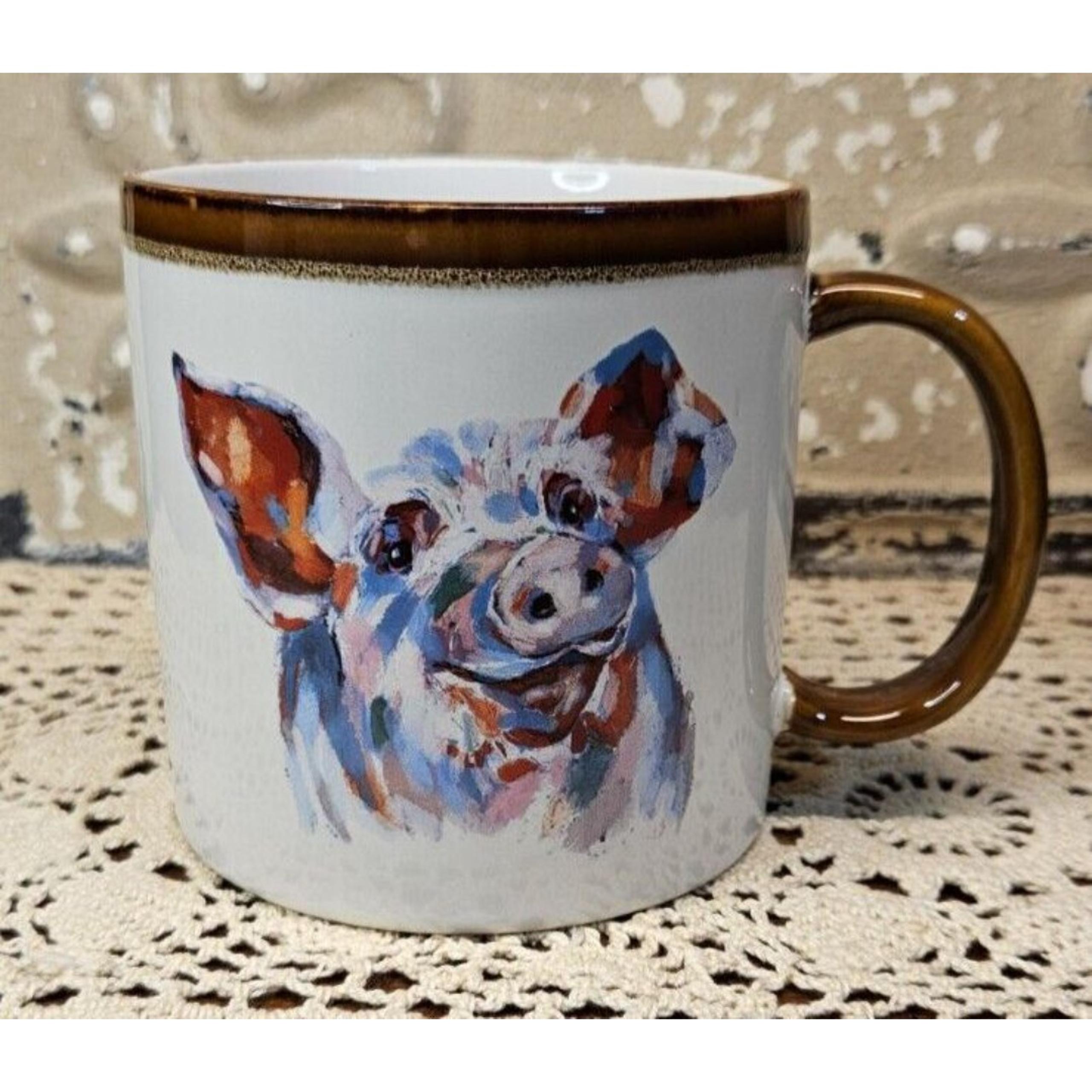 Colorful Pig Tea Coffee Mug Cup White Mainstays Stoneware 19 oz Farm Animals