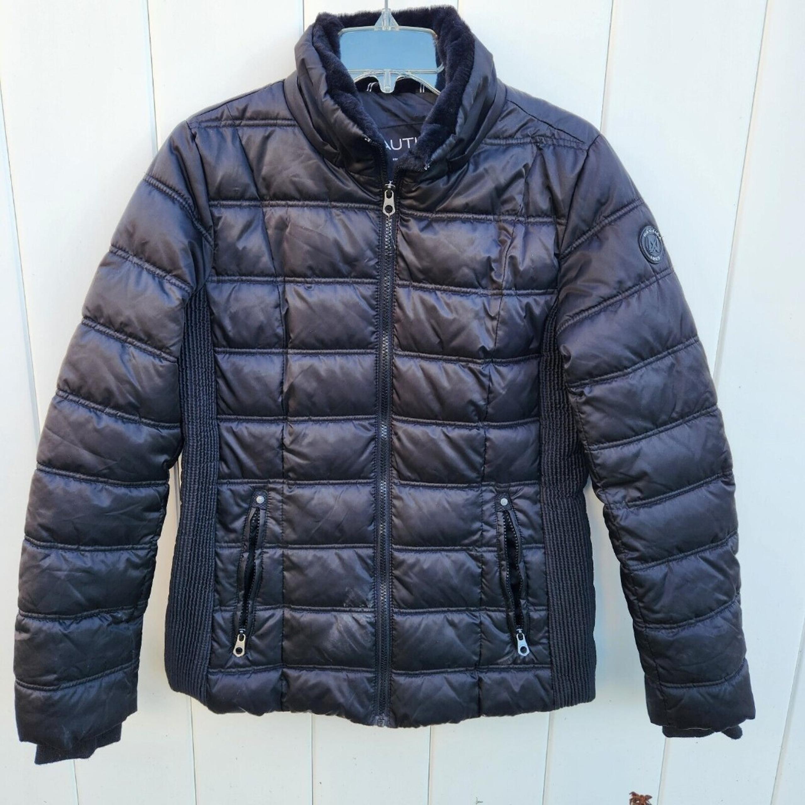 NAUTICA Women's Black Puffer Jacket Size Medium Quilted Coat NO HOOD