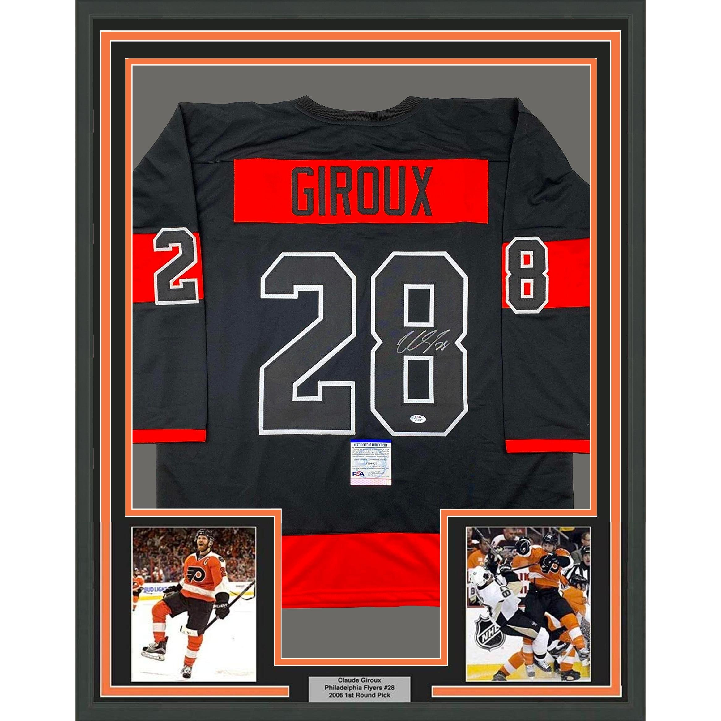 Framed Autographed/Signed Claude Giroux 35x39 Philadelphia Black Jersey PSA/DNA