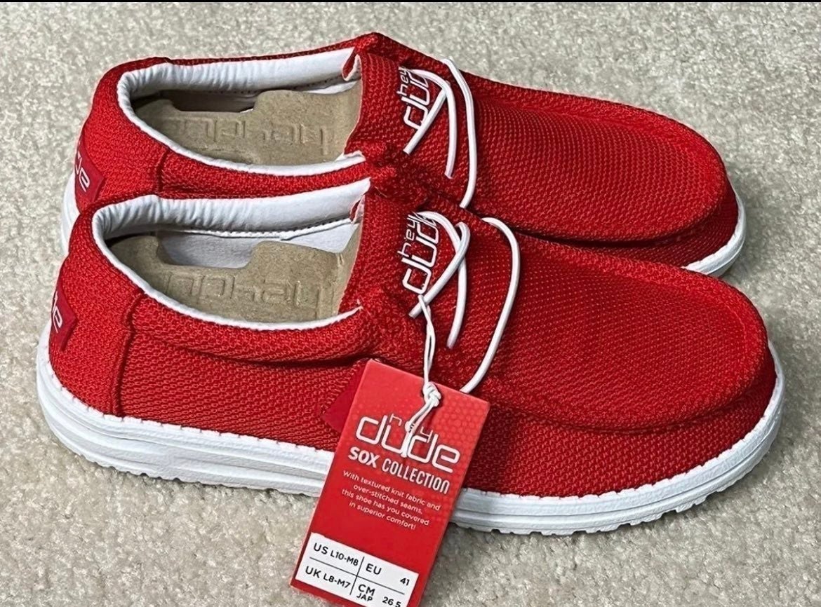 Hey Dude Wally Sox Flame Mens Size 8 Womens 10
