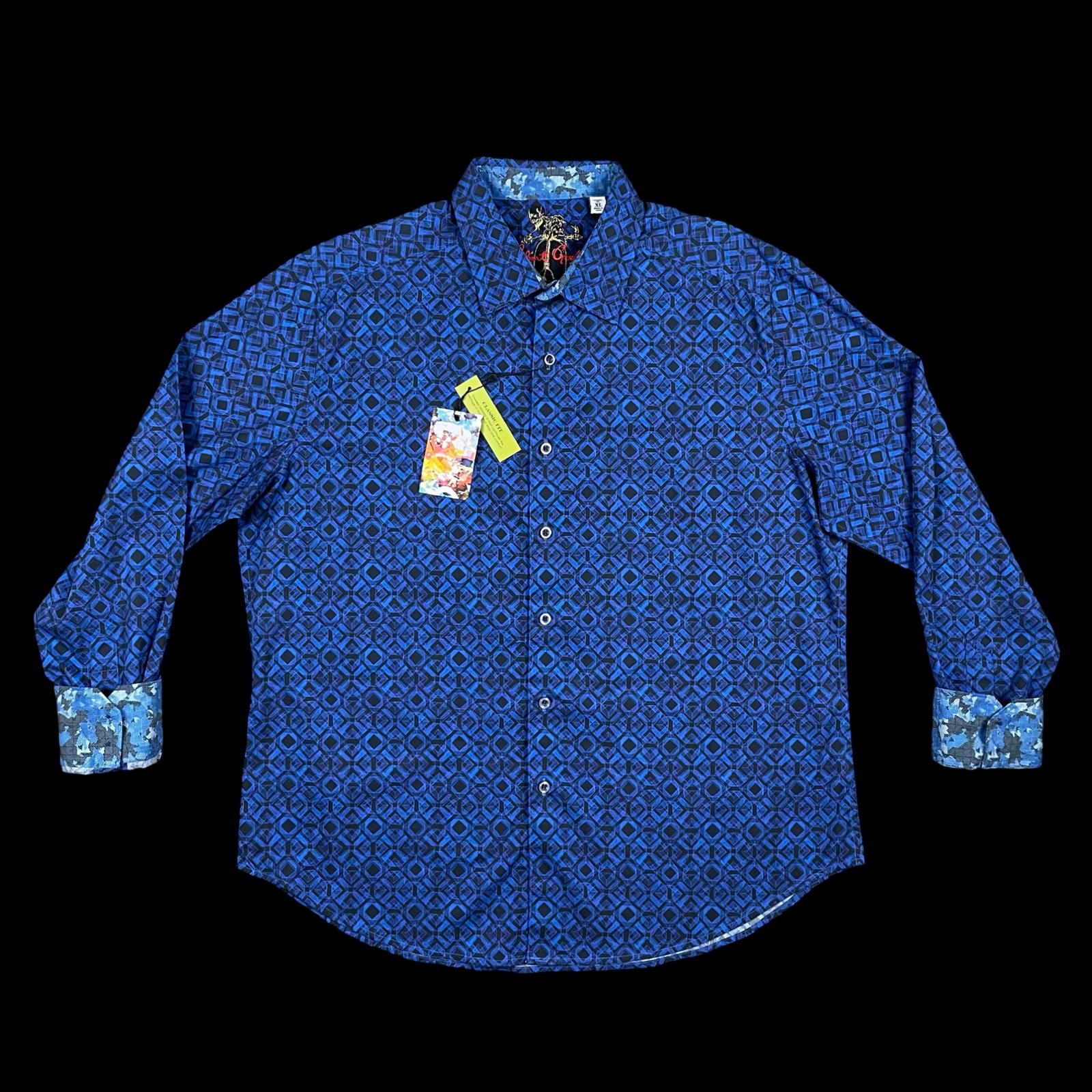 Robert Graham Shirt Mens XL Blue Black Geometric Print Classic Fit NEW WITH TAGS