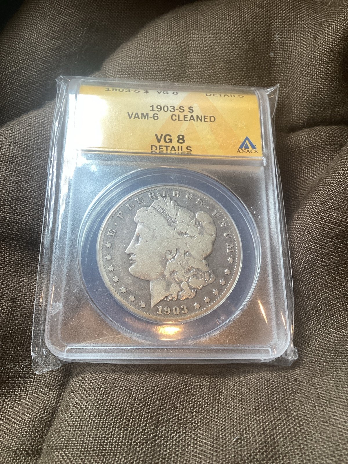1903 s Morgan dollar Key date VG details slab Vam 6