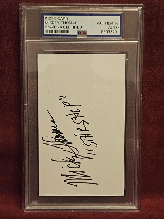 MICKEY THOMAS JEFFERSON STARSHIP HAND SIGNED INDEX CARD PSA