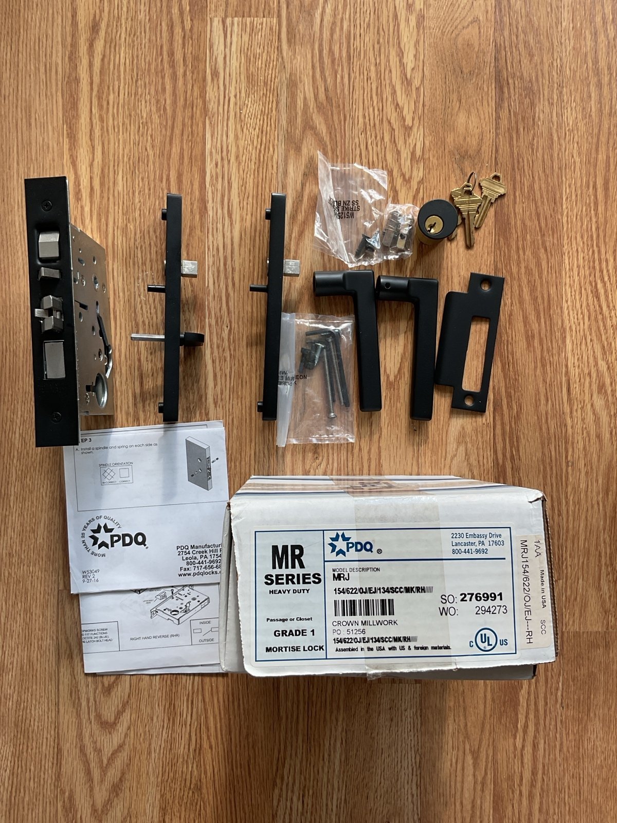 Mortise lock for passage or closet. New. Black