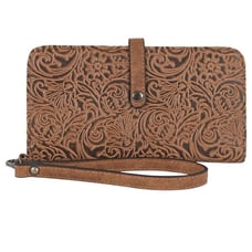 NWT Justin Slim Weathered Brown Wallet Tooled Pattern
