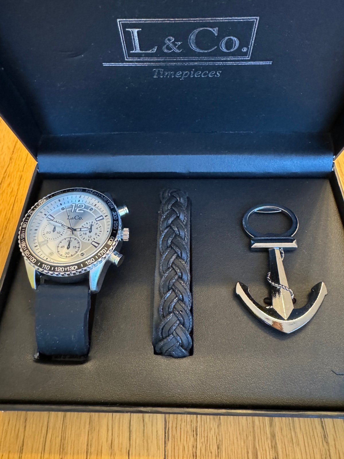 L & CO. TIMEPIECES 3PCS GIFT SET FOR MEN - WATCH Extra WATCHBAND Anchor Keychain