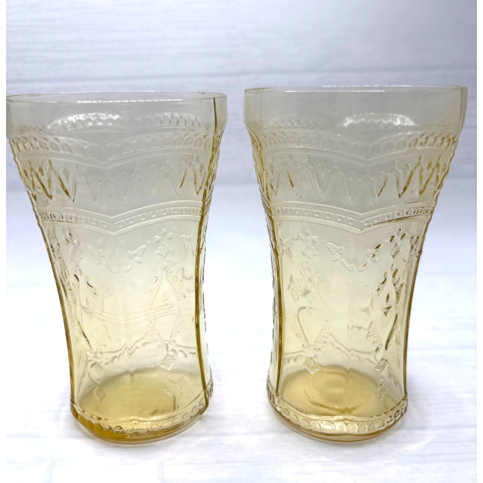 Federal Glass Patrician Spoke Tumbler Yellow Depression Glass Set of (2) 1930s