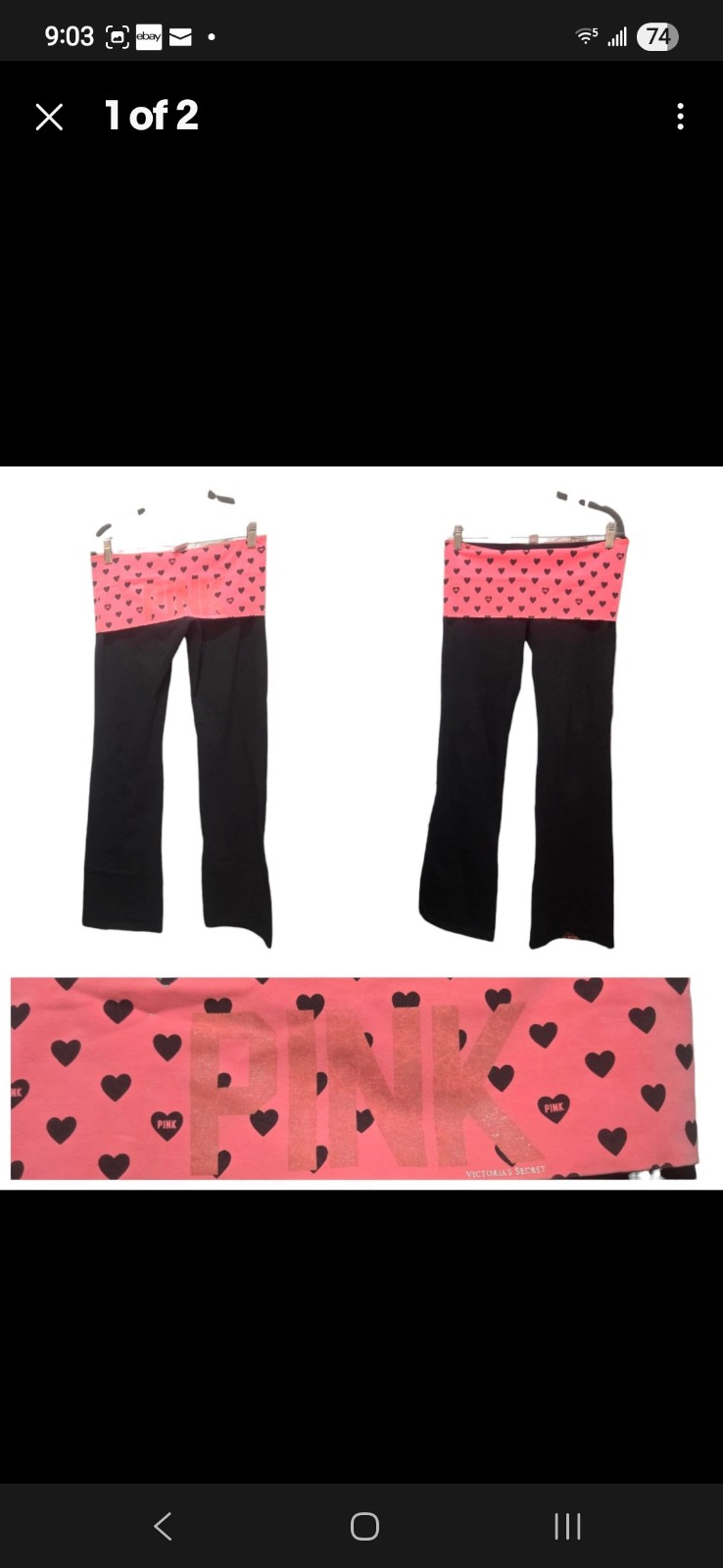 112233 Y2K Victoria's Secret PINK Vintage Foldover Yoga Pants Flare Hearts m