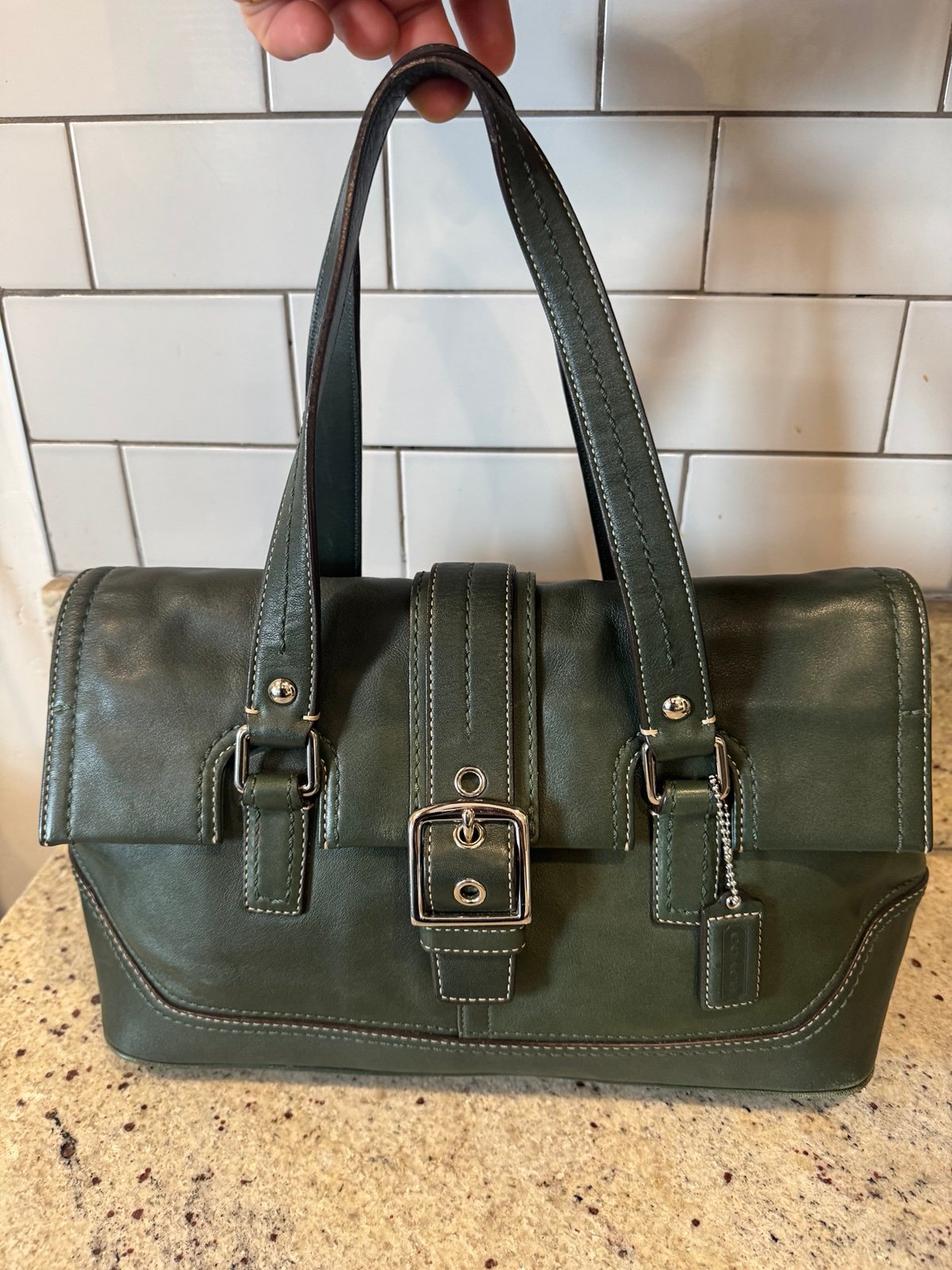 Coach Vintage Y2k Hamilton Classic Green Leather Satchel Shoulder Bag RARE
