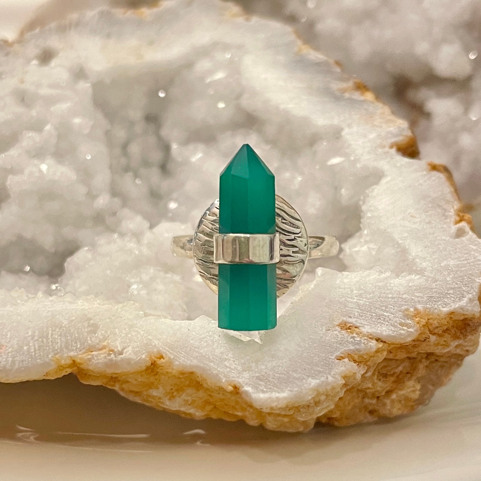 Green Onyx Sterling Silver Ring 925 Size 8
