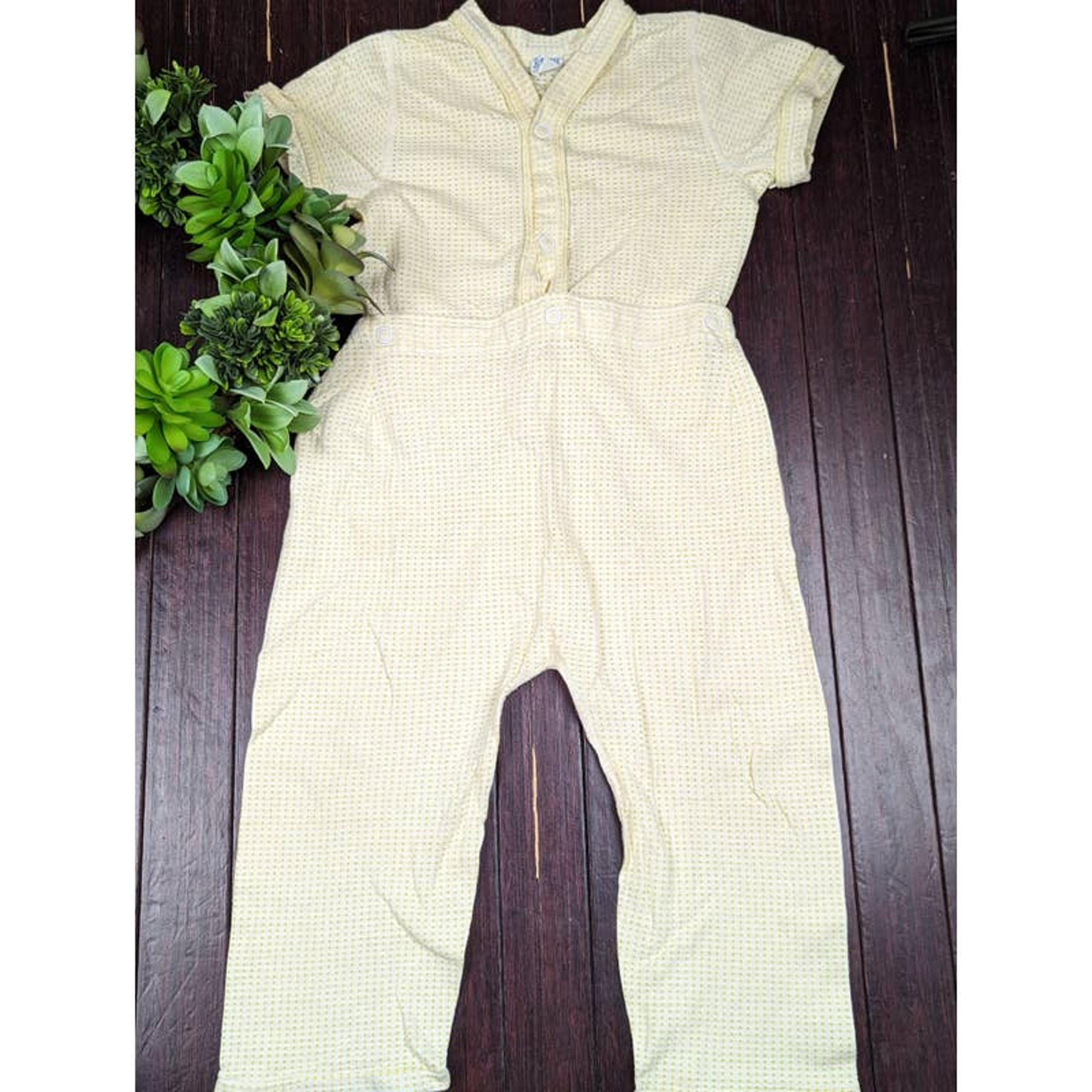 Vintage 70's Carter's Kids Yellow Snap Pajama Set Top Unisex Boy Bottoms Sz 3T