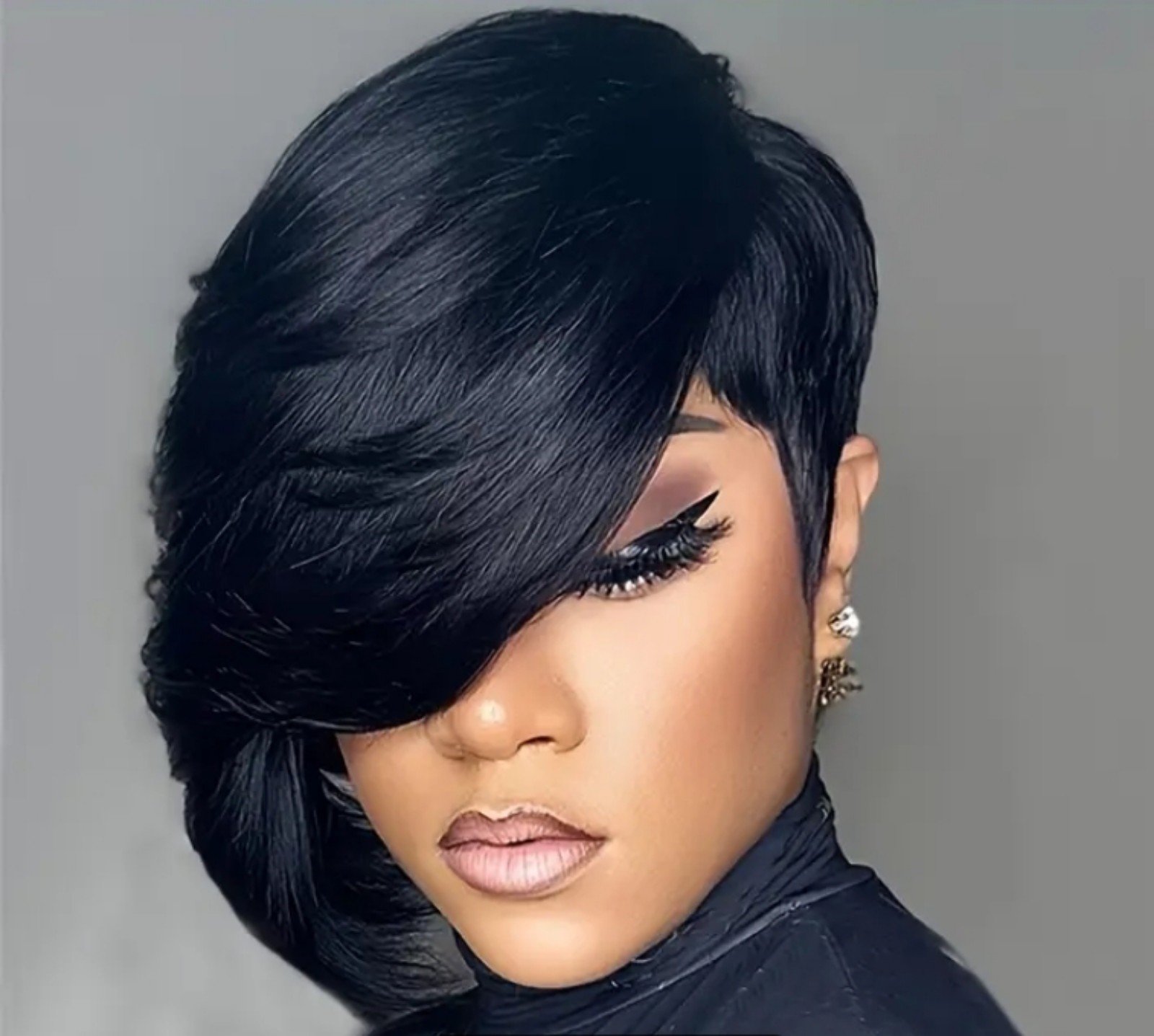 8 Inch Straight Pixie Cut Wig with Bangs & Side Part