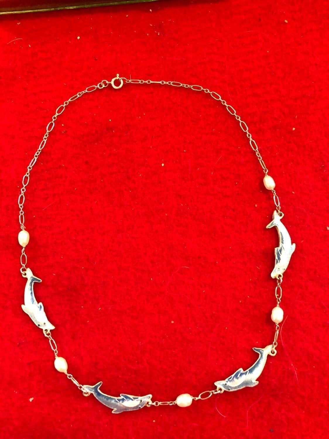 Vintage Sterling Enamel Puffy Fish Pearls, Super Rare