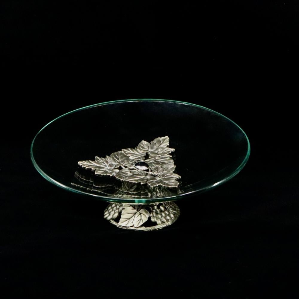 Vnt Revolving Glass Dessert Wedding Cake Stand Silver Grape Pattern Pedestal 10”