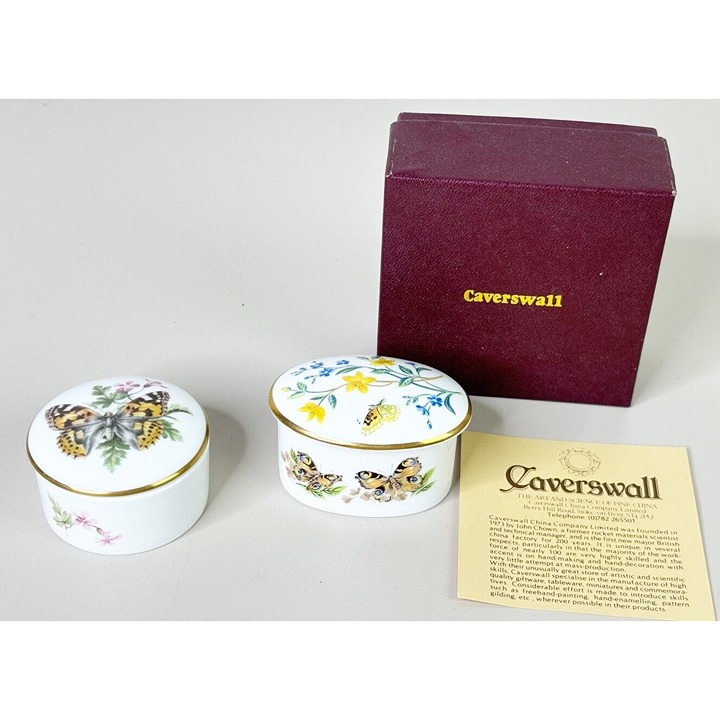 VTG Butterfly Trinket Box (Lot Of 2) Bone China Coverswall Royal Worcester EUC