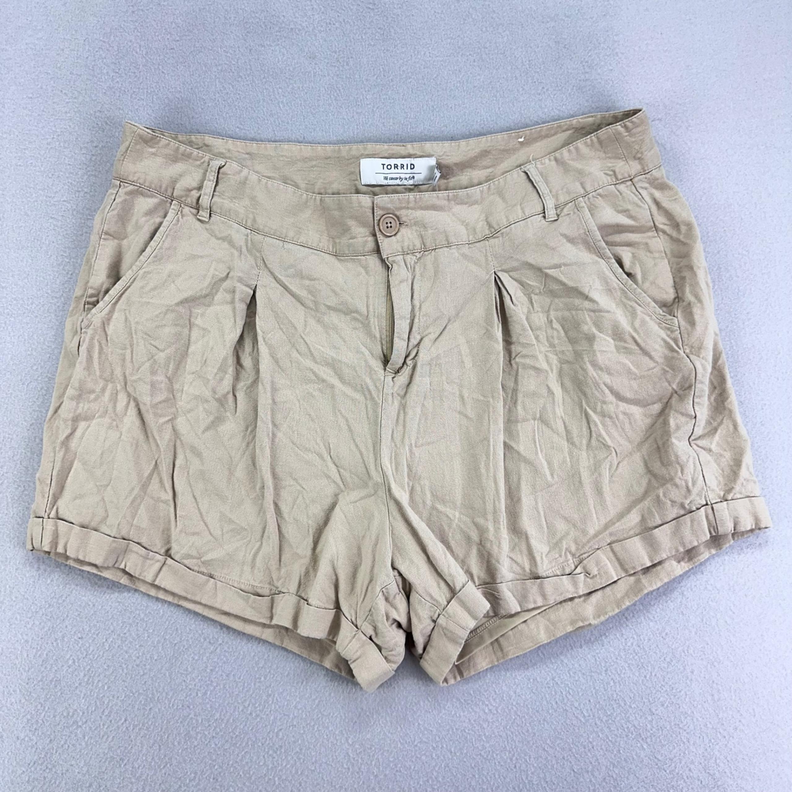 TORRID Linen Shorts Womens 16 Khaki High Rise Pleated Lagenlook NWOT