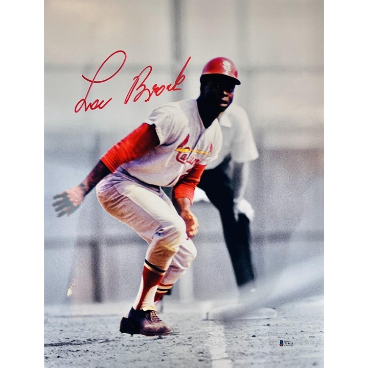 LOU BROCK SIGNED METALLIC 16X20 PHOTO ST. LOUIS CARDINALS HOF AUTOGRAPH BAS 413