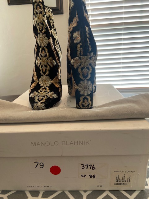 Manolo Blahnik Isola Embroidered Velvet Bootie