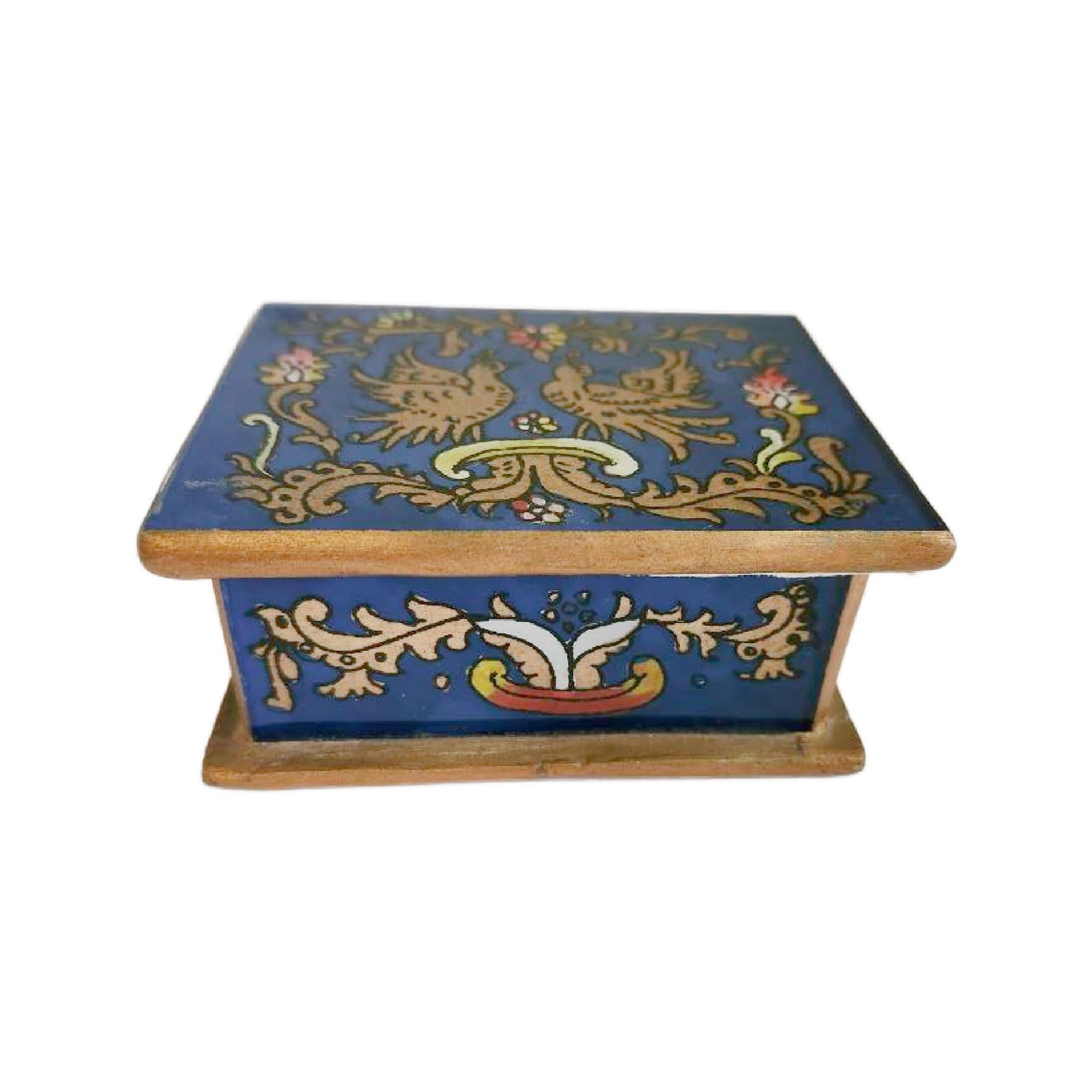 Vintage Hand Painted Lacquer Folk Art Trinket Box