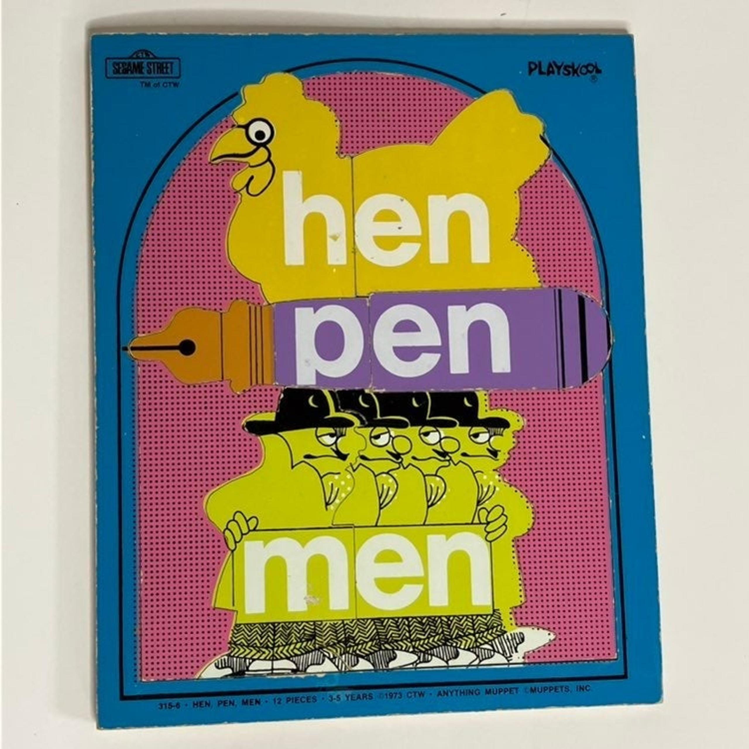 Vtg Playskool  Wooden Puzzle Sesame Street 1973 Hen Pen Men