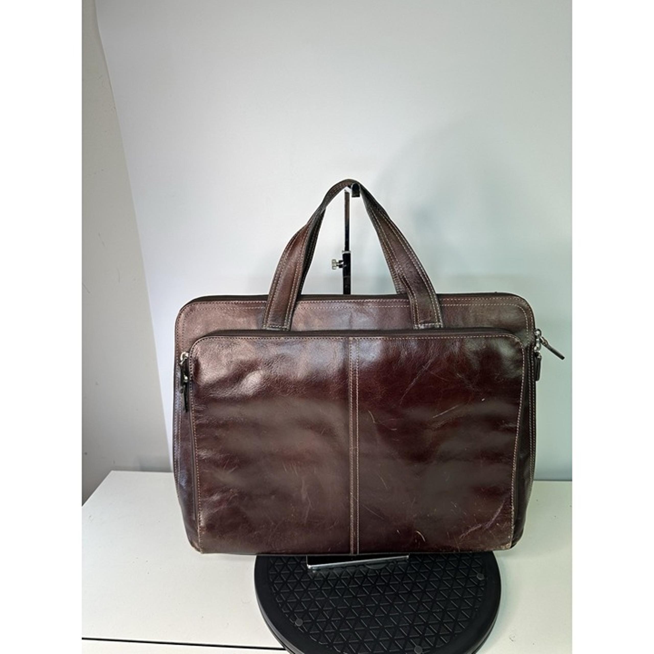Authentic Fossil Genuine Brown Leather Laptop/Messr/Briefcase W/Adj Canvas Strap