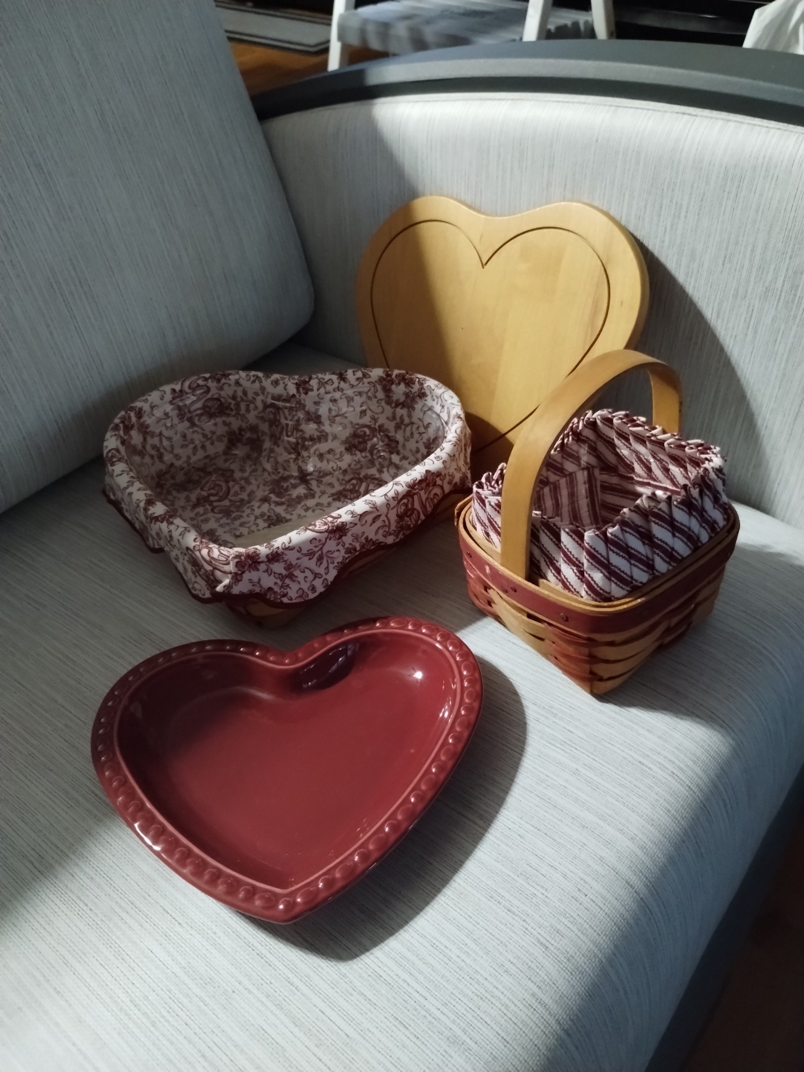 Longaberger Valentine baskets and heart pottery