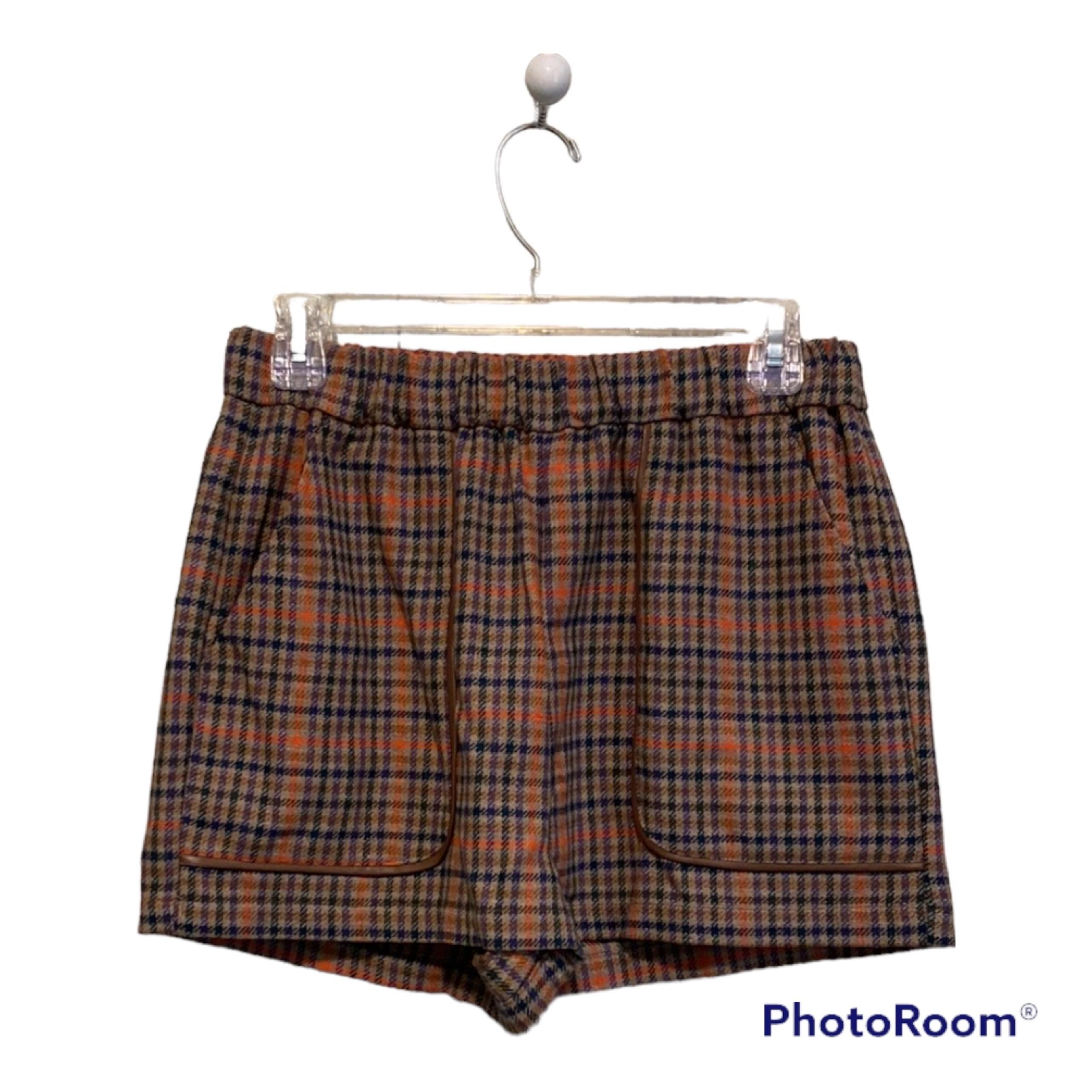 BB Dakota | Womens High Waisted Orange Plaid Shorts | Size Small