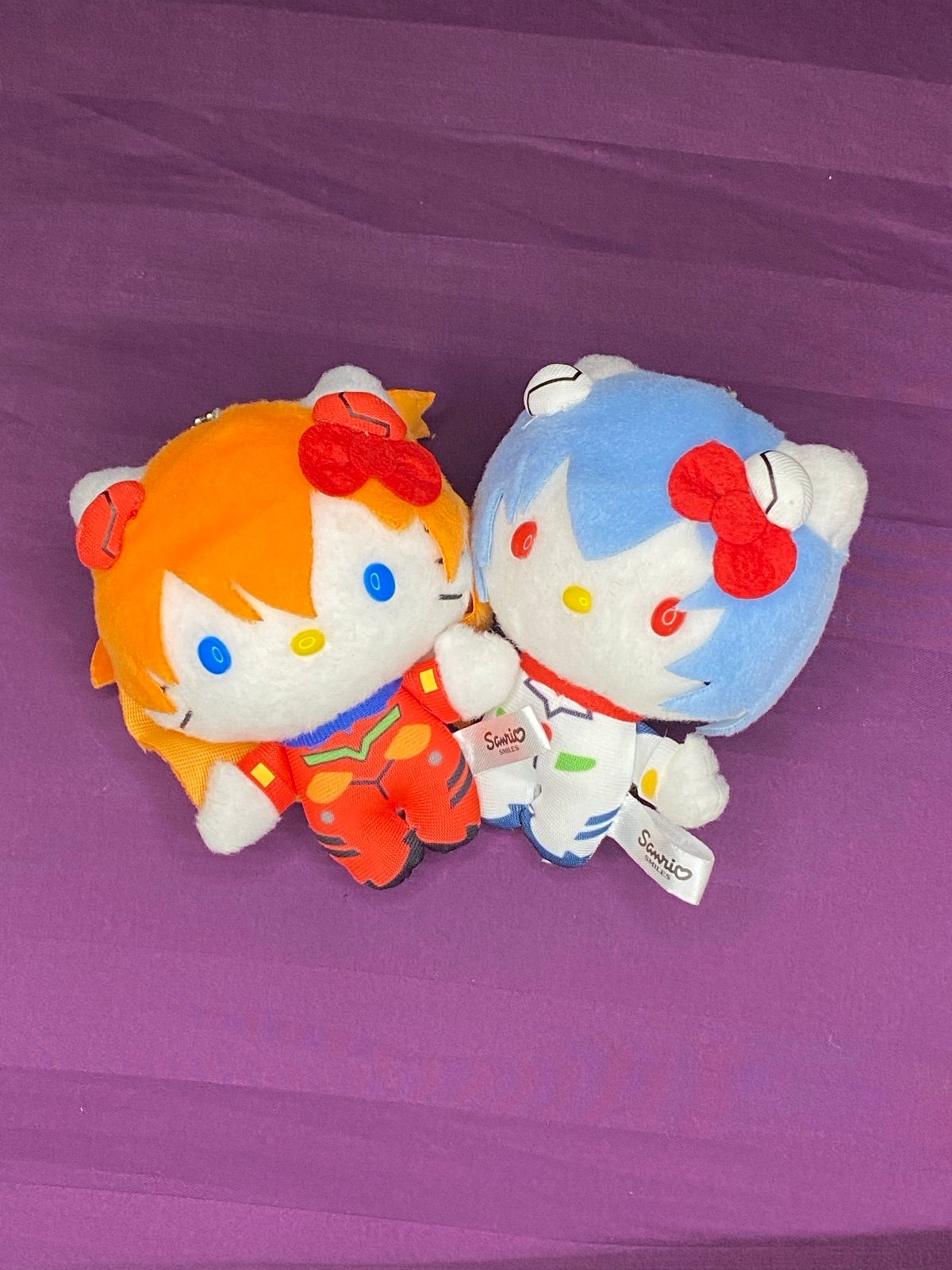 RARE 2014 Evangelion x Hello Kitty Mini Plush Doll Anime Sanrio Keychain Set!