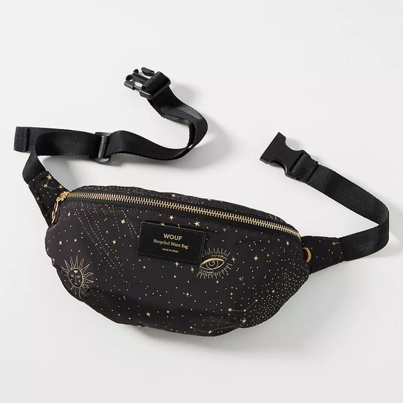 Anthropologie Wouf Black and Gold Calestial Belt Bag
