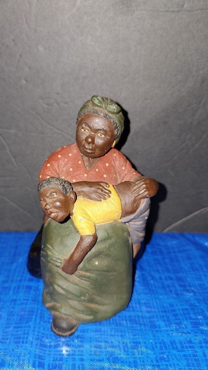 Old African-American Statue Grandma Spankng Grandson 5in Tall Porcelain