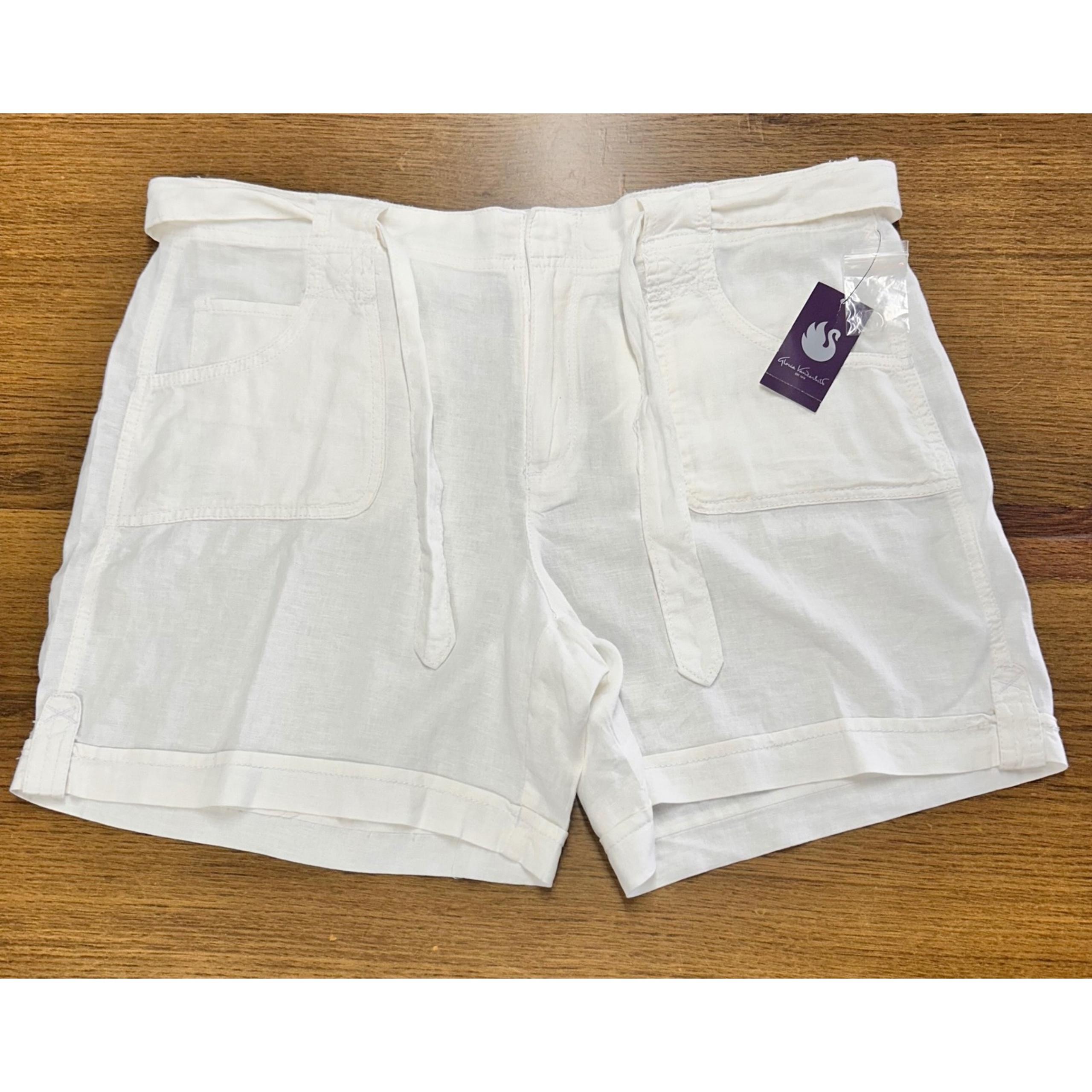 Gloria Vanderbilt Linen Blend Shorts Belted Pockets White Size 14