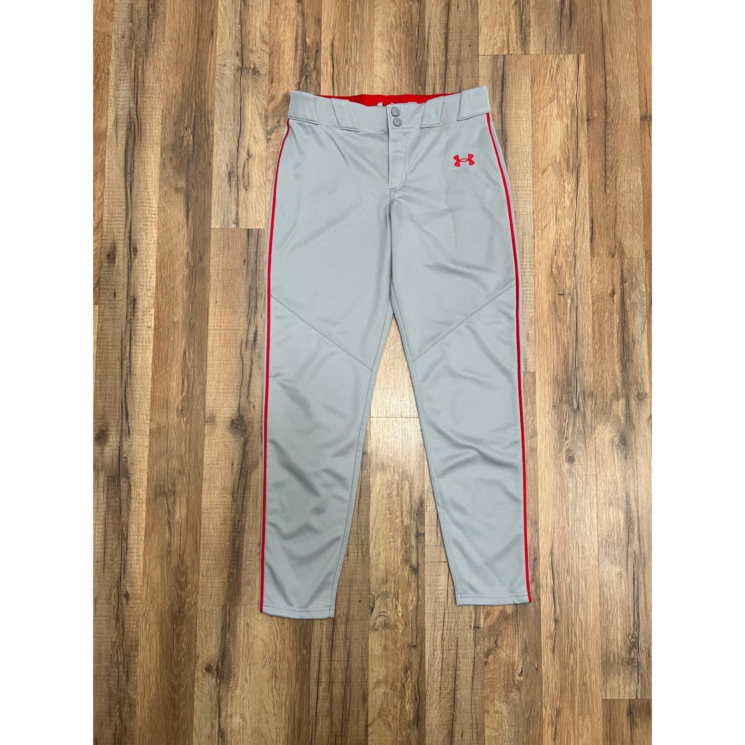 Under Armour Youth Baseball Pants YLG Gray 100% Poly Red Trim