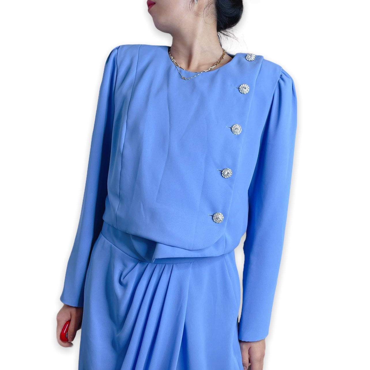Vintage 60s 70s Miss Elliette Periwinkle Pastel Blue Skirt Suit Size 10 fits M