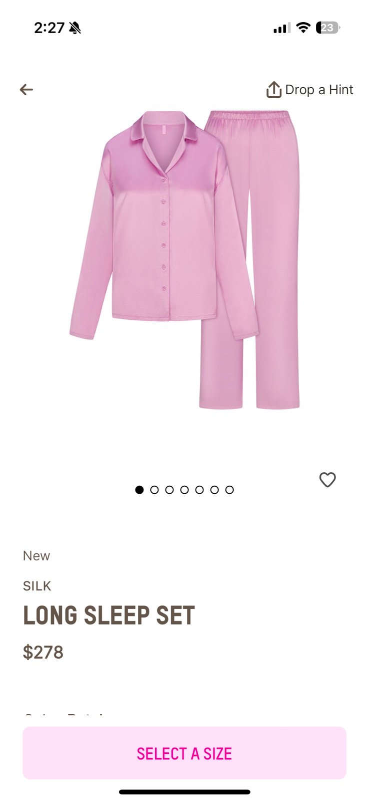 Skims silk long sleeve set valentine day