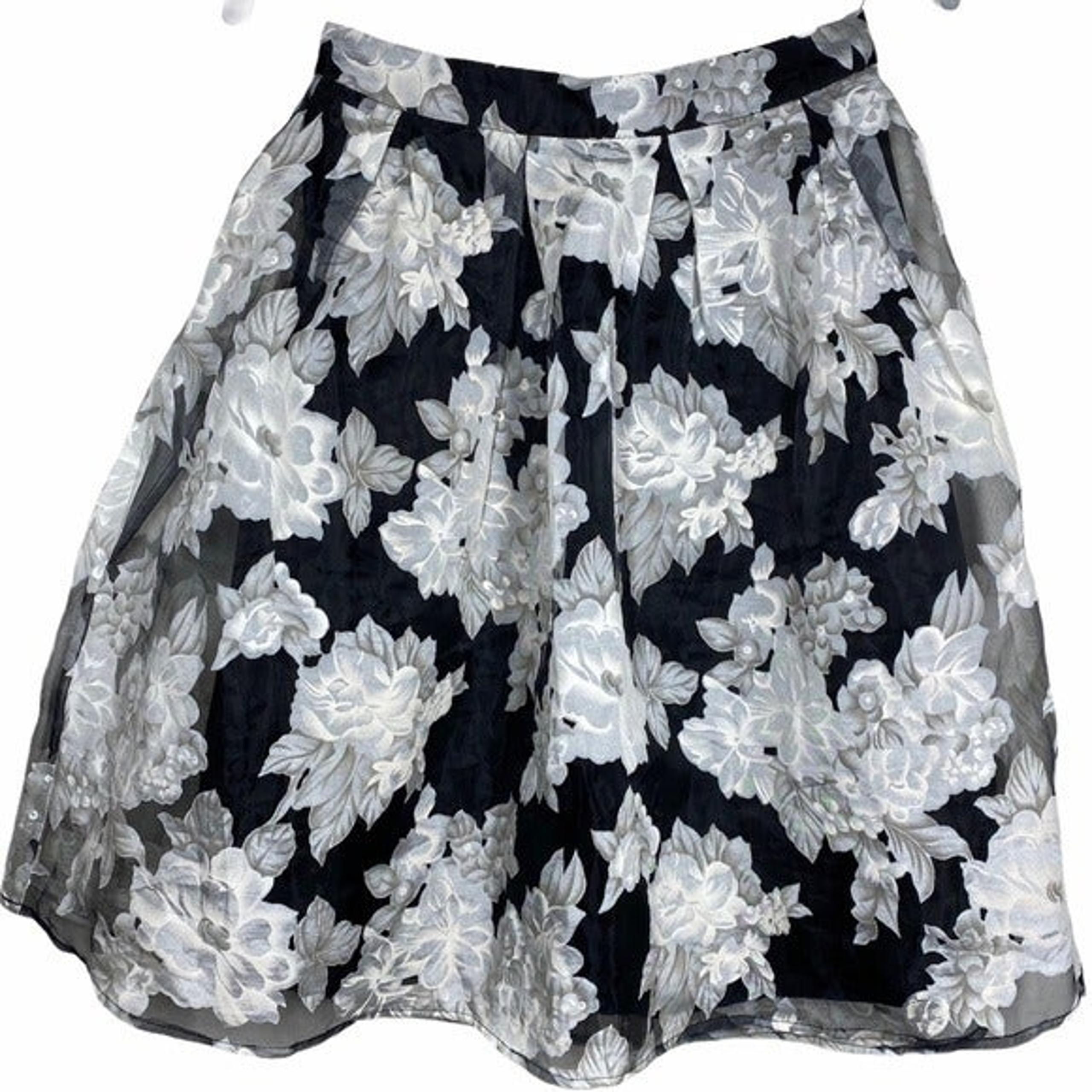 Forever 21 Pleated Double Layer Sheer Floral Rayon Blend Skirt Black Gray Sz XS