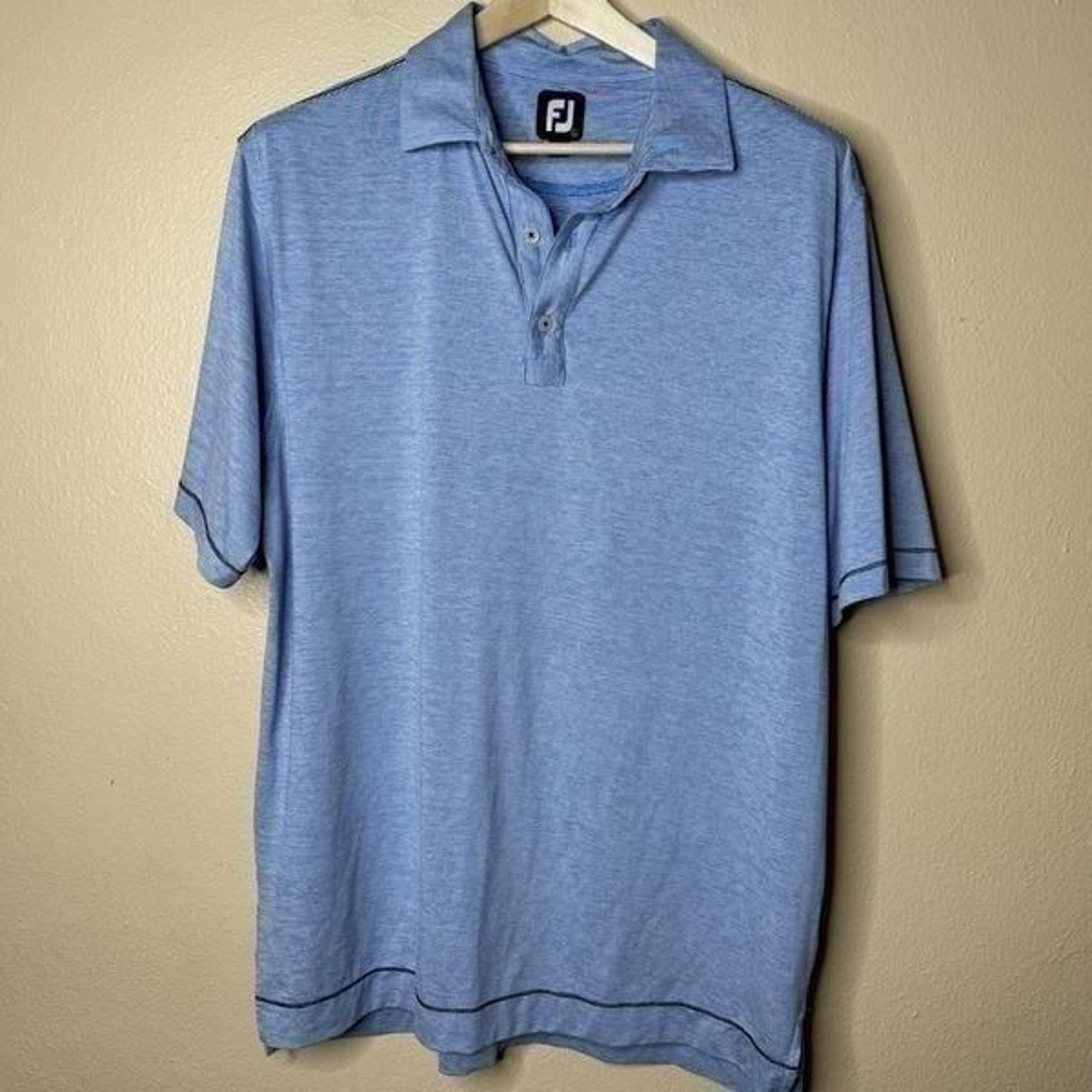 Foot Joy Shirt Mens Large Baby Blue Polo Short Sleeve Striped Golf Performance