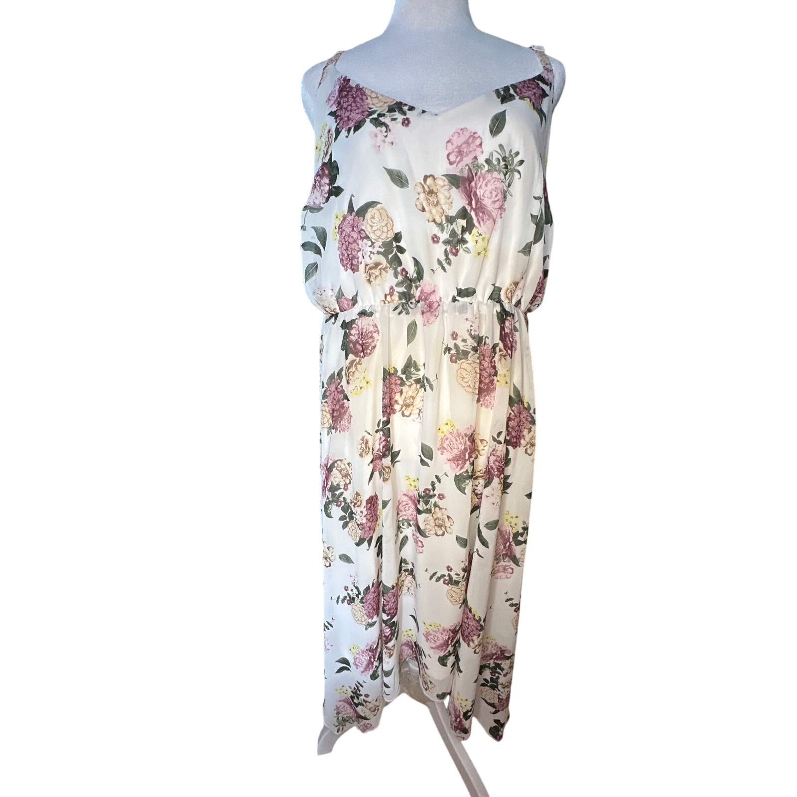 Torrid Ivory adjusted straps elastic waist Floral Chiffon Midi Dress plus Size 2