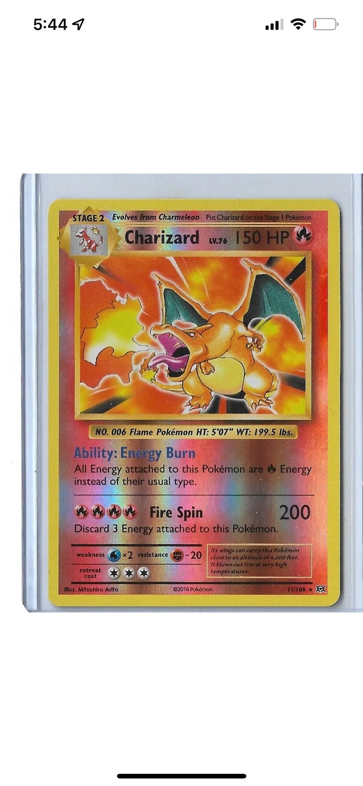 Pokemon Charizard - XY Evolutions Set - 11/108 - Reverse Holo Rare - Pokemon Car