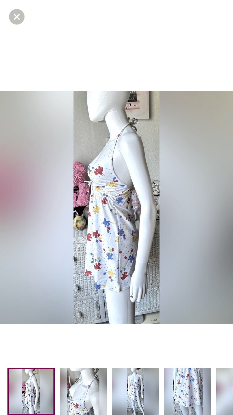 Vanessa Mooney teddy bear colorful print swimsuit cover up in white Size XS NWT