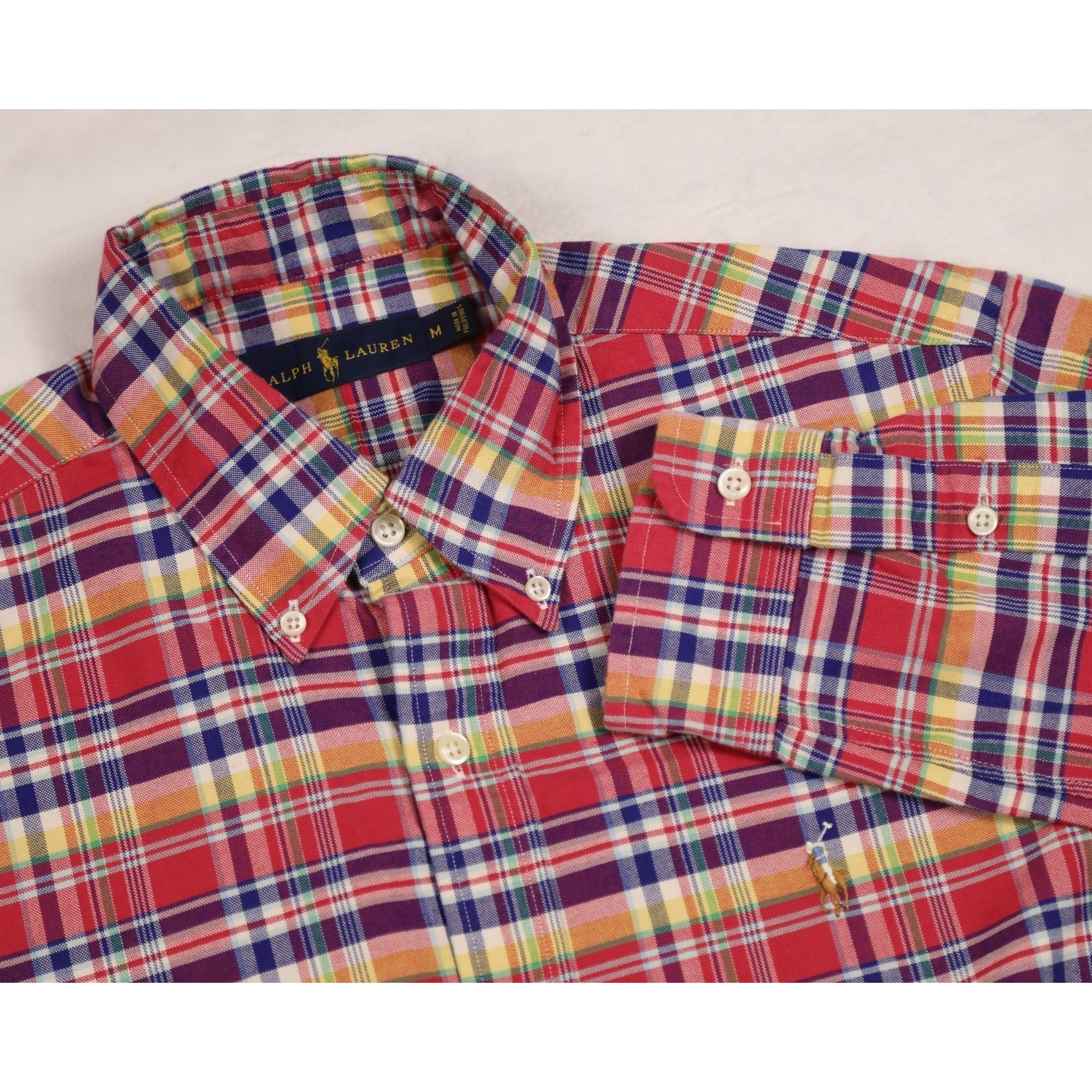 RALPH LAUREN Mens Medium Multicolor Plaid Long Sleeve Button Down Dress Shirt