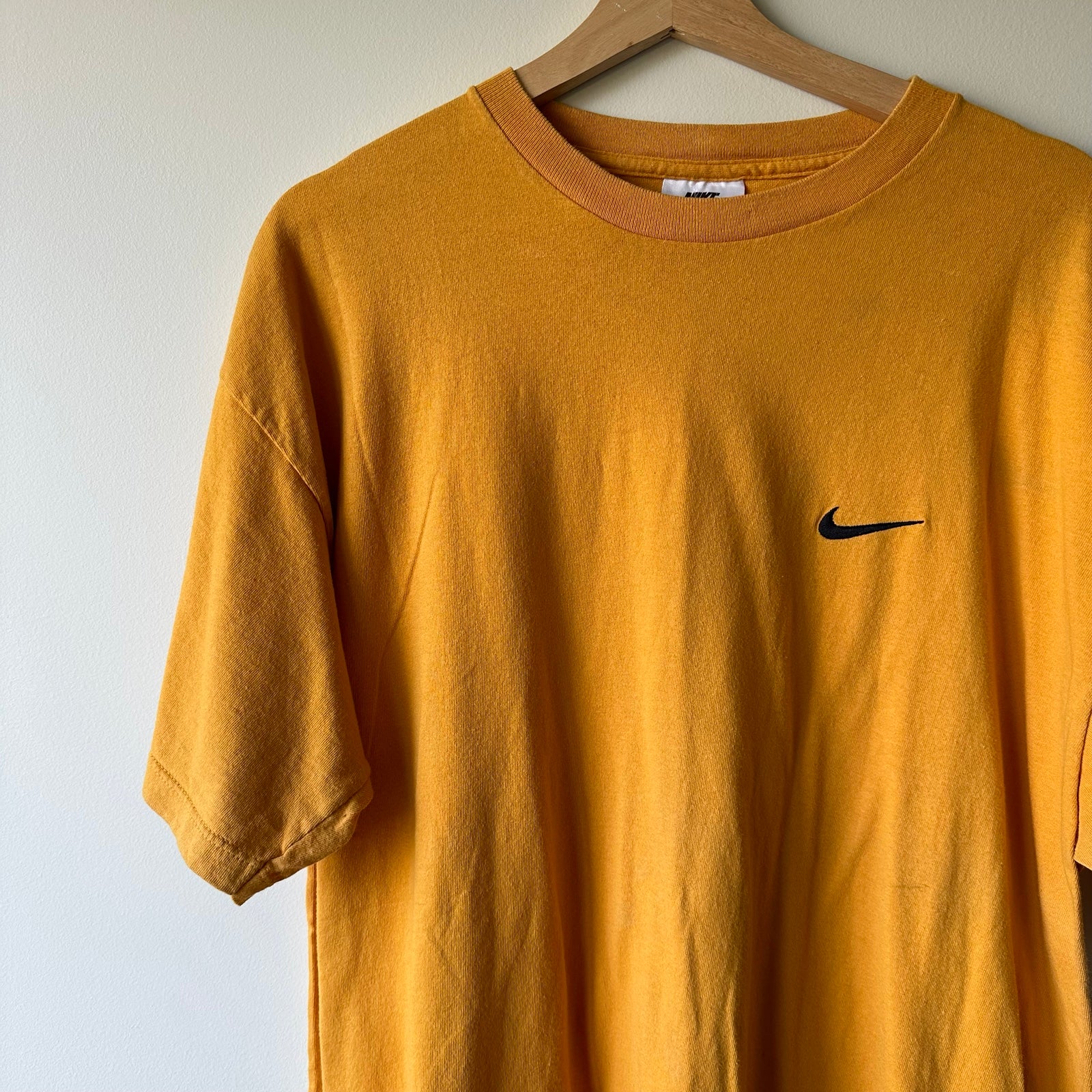 Vintage 90s Nike Embroidered Swoosh Logo Basic Mustard Yellow Shirt