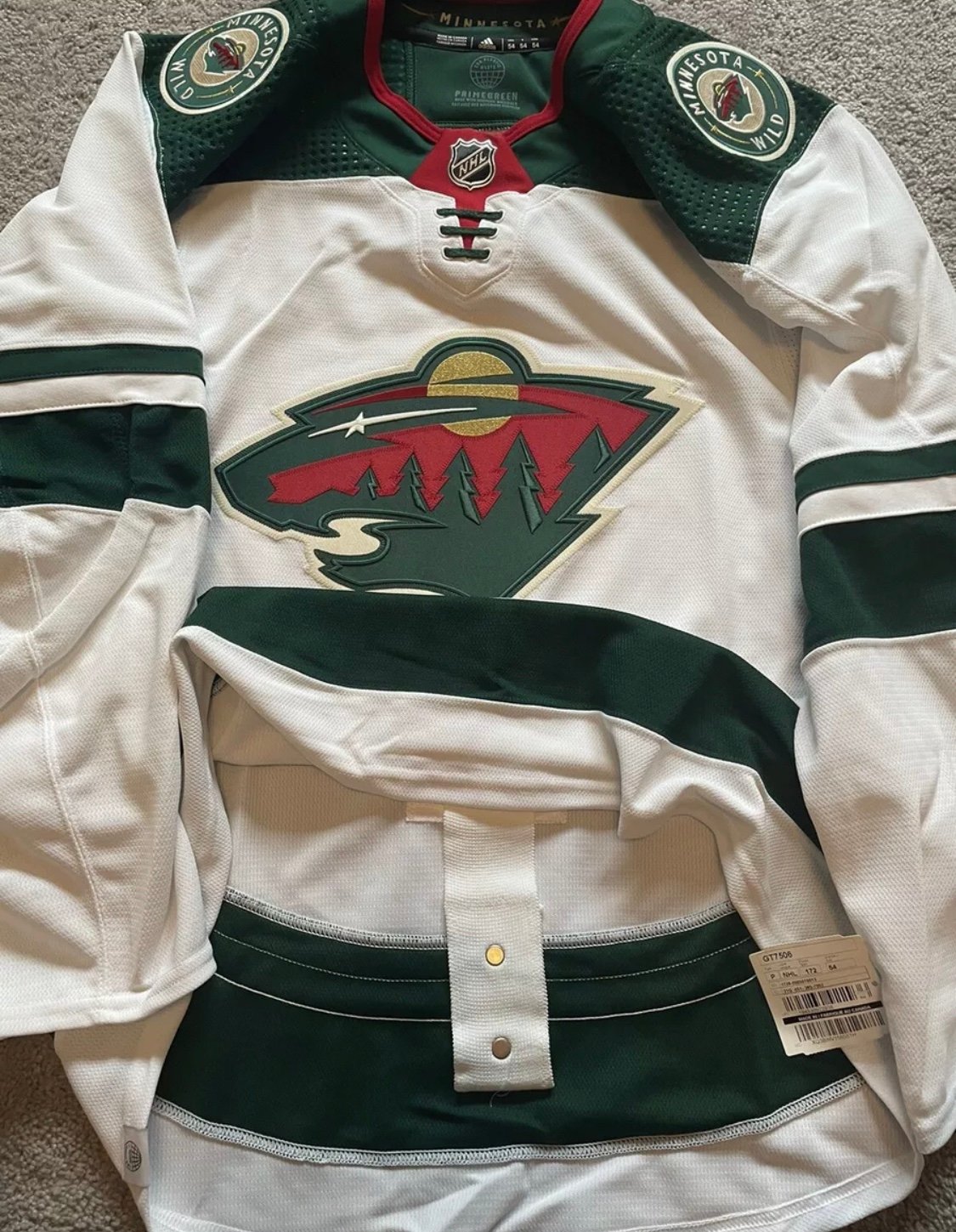 MiC Team Issued Prime Adidas Authentic Minnesota Wild NHL Jersey White Away 54
