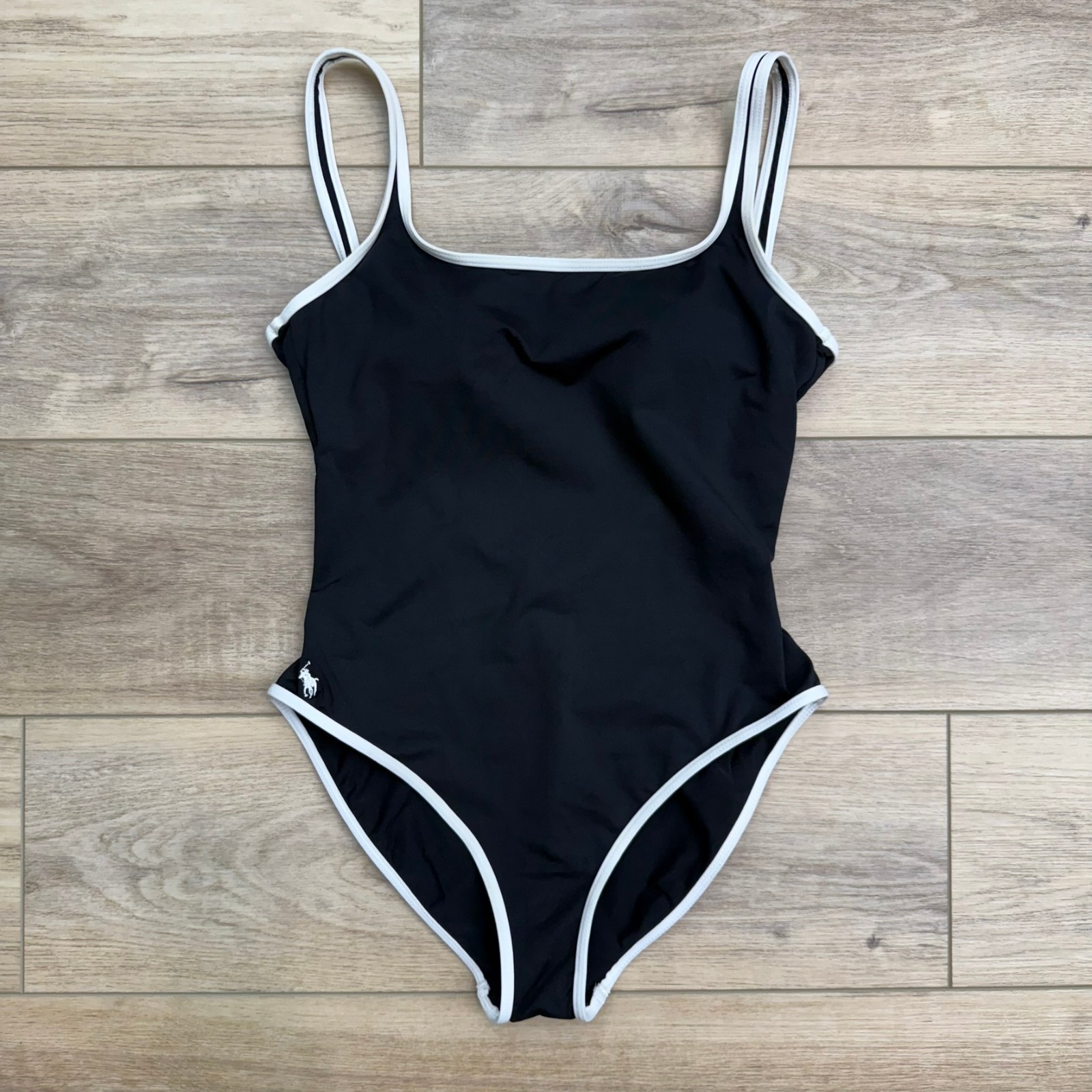 Polo Ralph Lauren Martinique Swimsuit One Piece White Trim Classic Black Size S