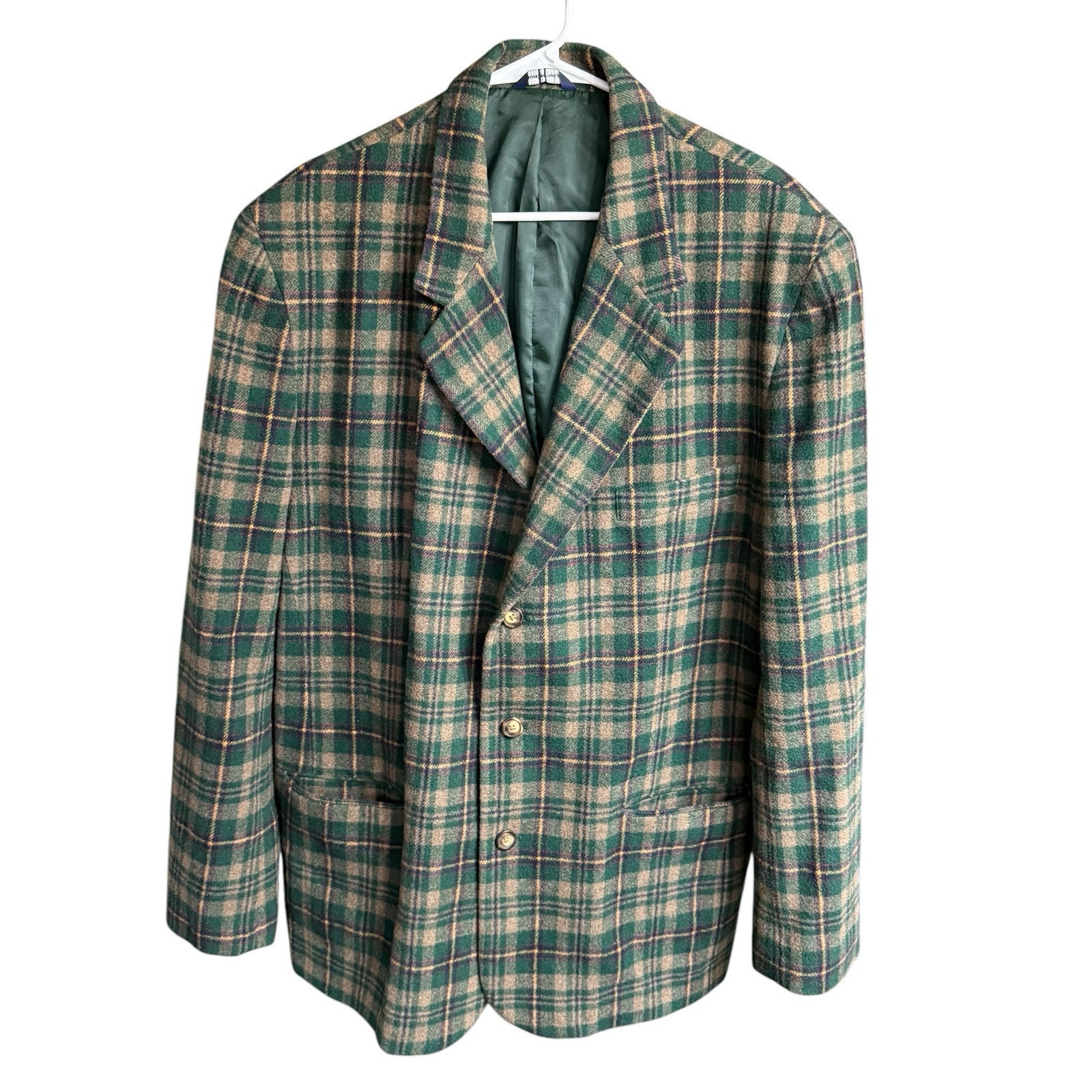 Vtg 90s Gap Wool Plaid Tartan Blazer Sport Coat Jacket Men XL Green Preppy
