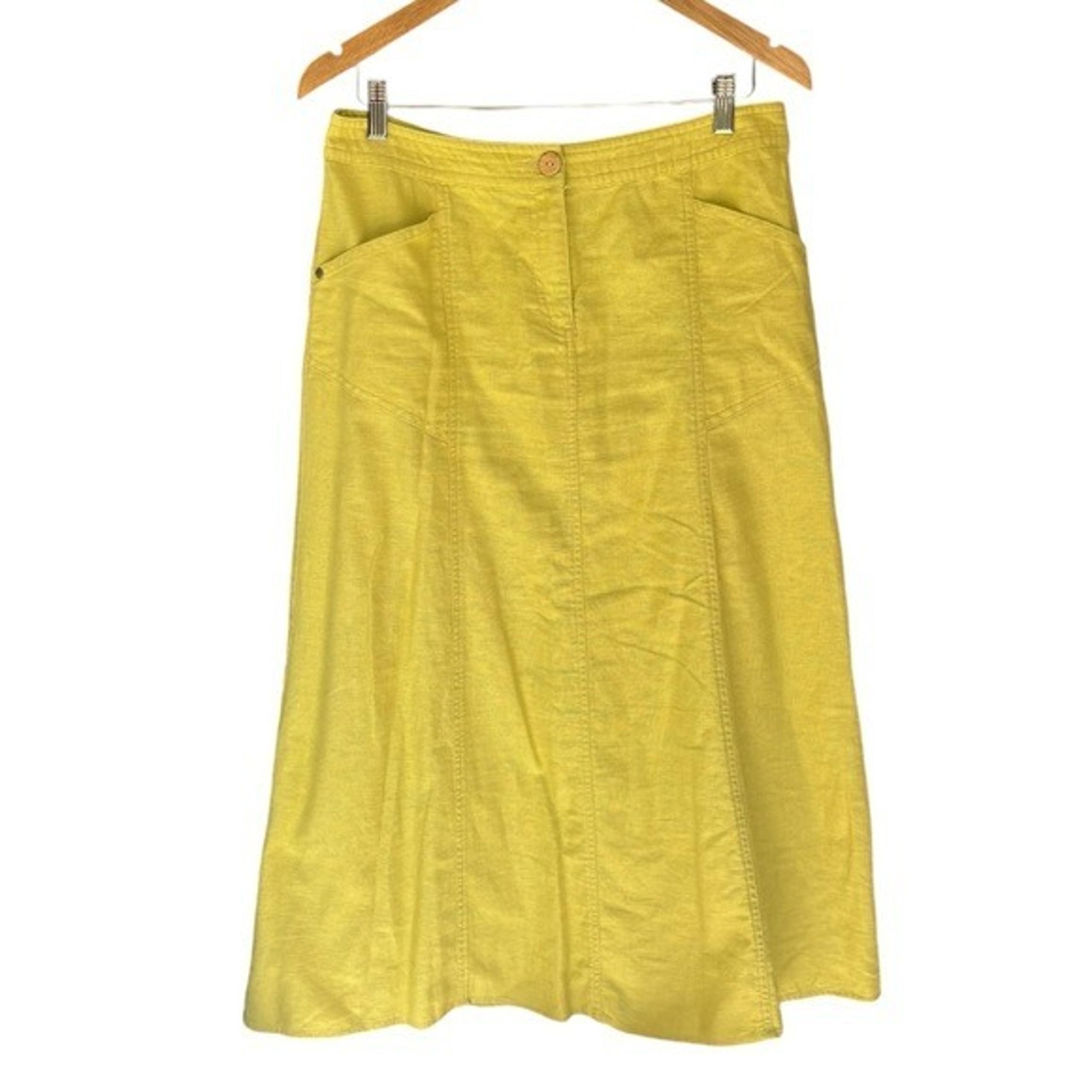 Sigrid Olsen Chartreuse Green Linen Blend Skirt Size 10 A Line Midi Skirt