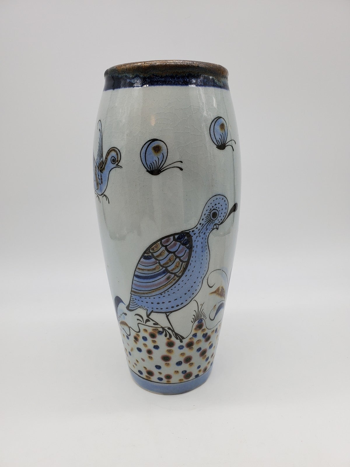 Vintage Ken Edwards Pottery Large El Palomar Tonala Quail Vase 11 Artist Signed